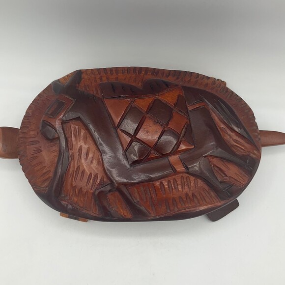 Vintage Hand CArved Wooden Turtle Lidded Box Burro Donkey on Removable Lid Large - Picture 5 of 11